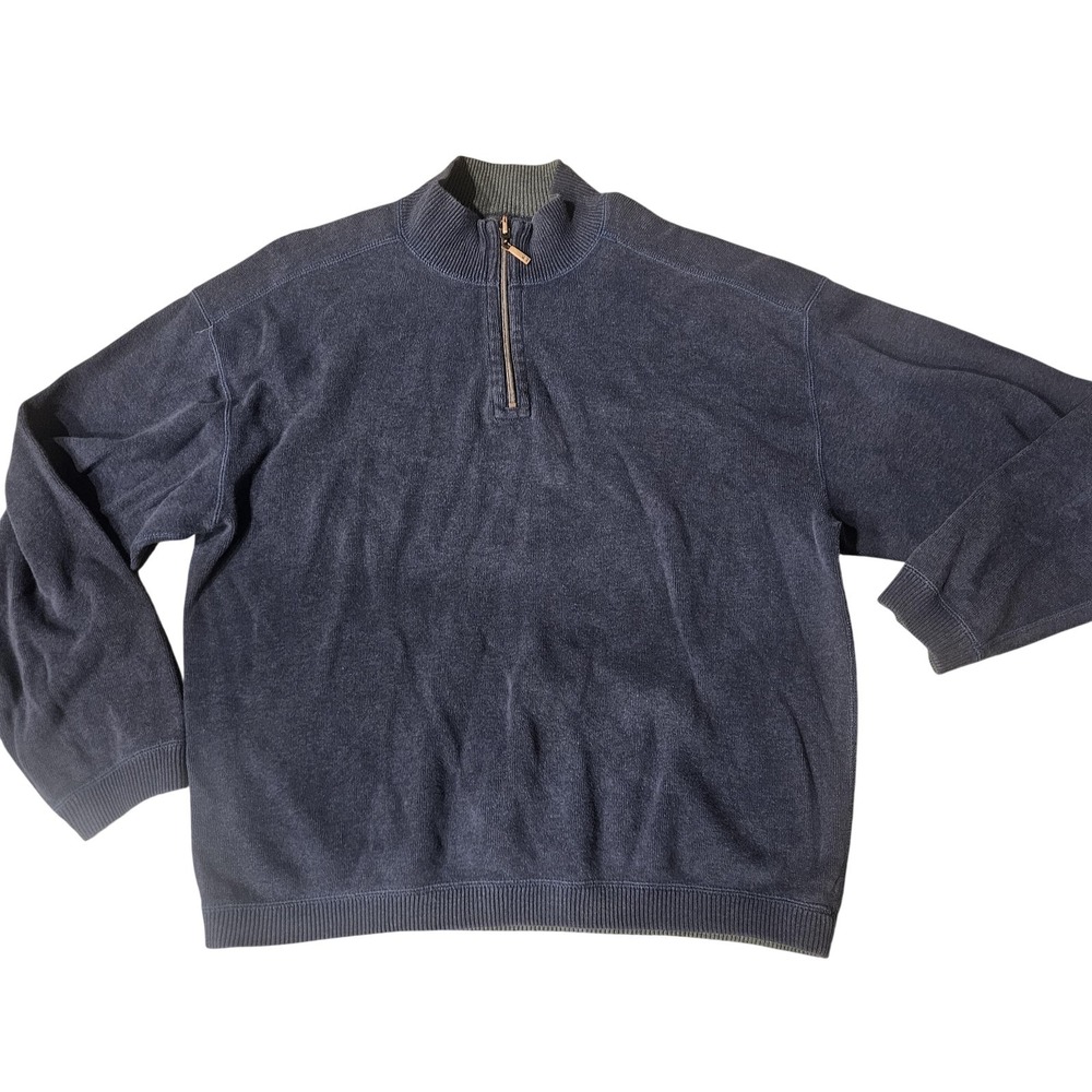 Tommy Bahama Quarter Zip Pullover Sweater Mens 2XL‎ Blue & Gray reversible